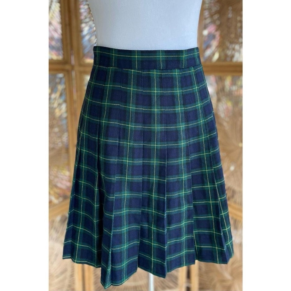 90s Y2K Vintage Joule Energy Blue Green Tartan Plaid Pleated Schoolgirl Skirt - Picture 2 of 6
